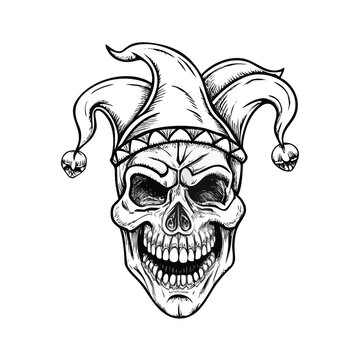 joker hand drawn skull vector
