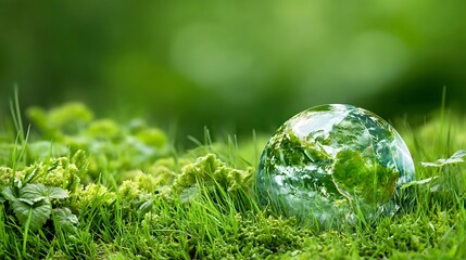 Earth Globe Nestled in Vibrant Green Grass