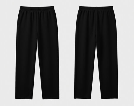 Blank Black Sweatpants Mockup, Front and Back View for Activewear and Loungewear, Isolated on White Background
