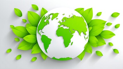 Green Earth Globe with Fresh Leaves for Environmental Sustainability