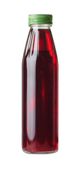 red juice in glass bottle with green cap isolated.