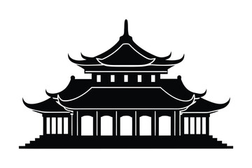 Traditional Heritage Building Black Silhouette Vector 