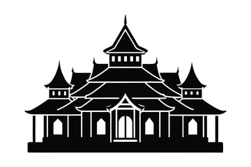 Fototapeta premium Traditional Heritage Building Black Silhouette Vector 