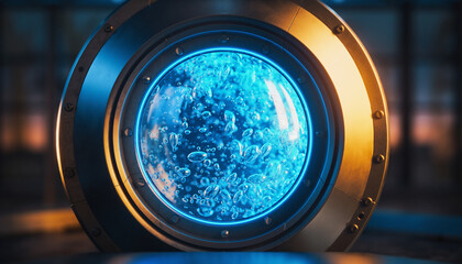 Glowing Blue Hydrogen Cell Concept Illustrating Future Sustainable Fuel Technology