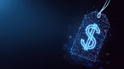A glowing dollar sign icon is intricately fashioned with lines and dots, suggesting a digital economy. ..Created with Generative AI, not depicting real subjects.