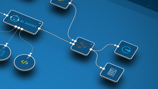 AI agent workflow automation process with coding integration and system optimization on digital interface