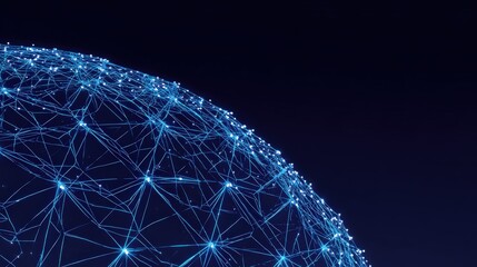 An artistic representation of a luminous network sphere against a dark backdrop. ..Created with Generative AI, not depicting real subjects.