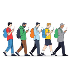 Fototapeta premium Diverse group of people walking while using their smartphones