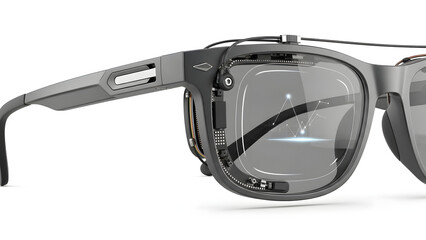 Futuristic augmented reality smart glasses with digital interface on display