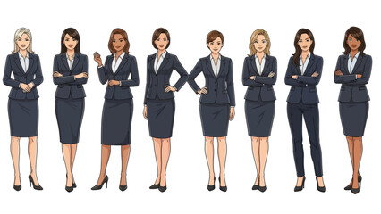 Fototapeta premium Diverse group of professional businesswomen in formal attire standing confidently