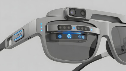 Advanced augmented reality smart glasses concept design featuring multiple cameras and sensors