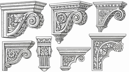 Collection of ornate architectural corbels and brackets with floral motifs. © Cono