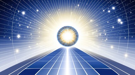 Radiant Energy Source with Light Beams and Galaxy Background in a Futuristic Digital Landscape