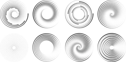 halftone dot Circle vector. Set of black Abstract dotted circles, round halftone dotted pattern geometric background
