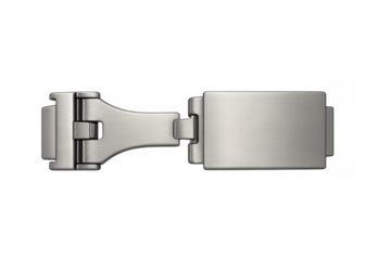 Brushed steel watch clasp closure mechanism on transparent background