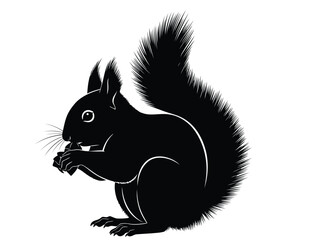 Fototapeta premium Vector silhouette of black silhouette of a squirrel eating with bushy tail