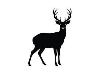 Fototapeta premium Vector silhouette of black silhouette of a deer with antlers standing alone