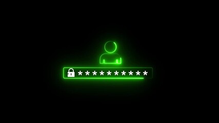 Lock with neon man icon. cyber security consept. Digital data processing global network finance stock market analytics . 4k isolated on transparent technology background. - Powered by Adobe