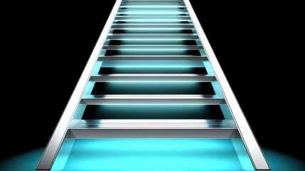 Futuristic Metallic Staircase with Glowing Steps Leading Towards a Bright Unknown Destination