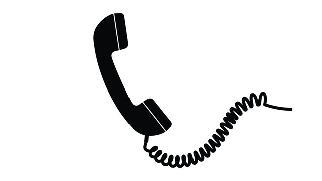 Simple black and white illustration of a vintage telephone handset with a coiled cord