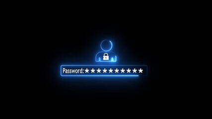 Lock with neon man icon. cyber security consept. Digital data processing global network finance stock market analytics . 4k isolated on transparent technology background. - Powered by Adobe