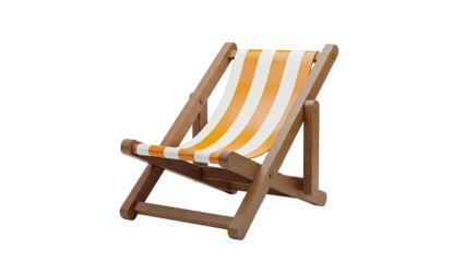 Wooden deck chair with orange and white stripes