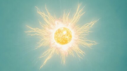 Bright Sun with Radiant Rays and Electric Energy Burst Against a Soft Blue Sky Background
