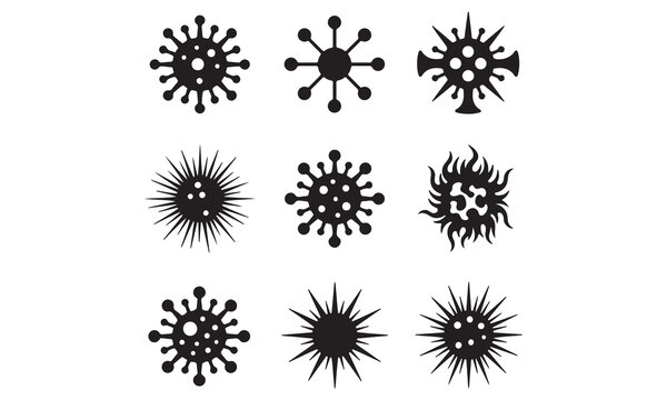 Virus and Hygiene Vector Icons &ndash; Black and White Infection Prevention & Microbe Symbol Set