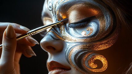 Artistic face painting with intricate designs.