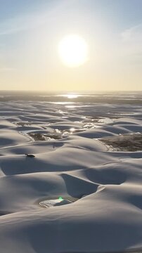 Lencois Maranhenses In Santo Amaro Maranhao Brazil. Natural Freshwater Lagoon Nestled Between White Sand Dunes. Sunset Holiday Landscape Heaven Stunning. Heaven Turquoise Coast. Santo Amaro Maranhao.