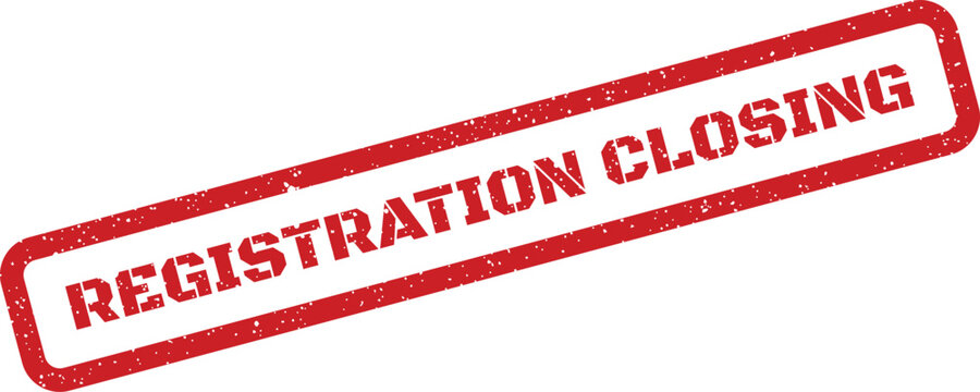 Textured rectangular stamp vector with REGISTRATION CLOSING message, serving as a timely reminder for impending deadlines