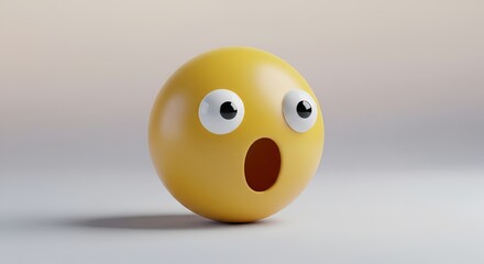 Fototapeta premium 3D render illustration of a surprised emoji with wide eyes and open mouth, expressing shock, amazement, and unexpected reaction.
