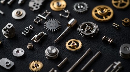 Various metallic gears and mechanical components.
