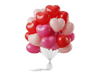 Bunch of heart balloons isolated on transparent background