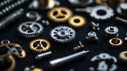 A detailed close-up of metallic gears and parts.