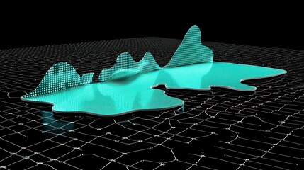 Abstract digital landscape with turquoise surface and black grid, representing modern technology and innovation concepts
