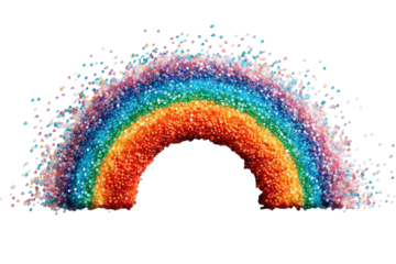 Colorful, textured rainbow arc on black