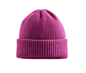 Magenta ribbed knit hat, folded brim, against a black backdrop
