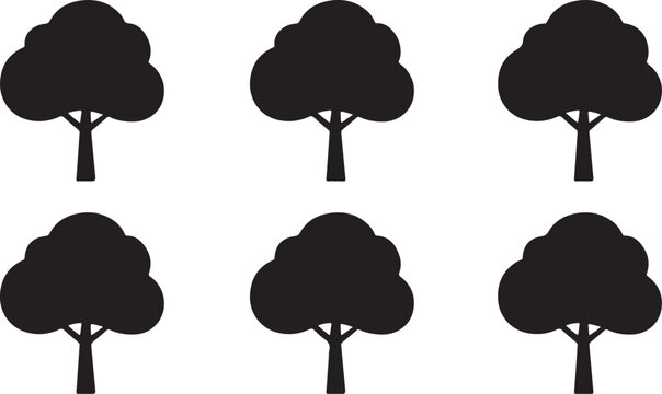 six black tree silhouettes arranged in two rows on a white background high quality professional detailed modern elegant stylish clean crisp