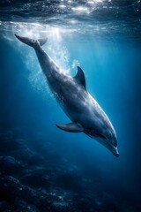 Fototapeta premium Dolphin diving gracefully in clear ocean water