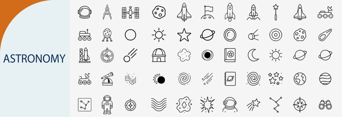 Astronomy Line Icons Set, Space Exploration and Solar System Vector Illustrations © rayzign
