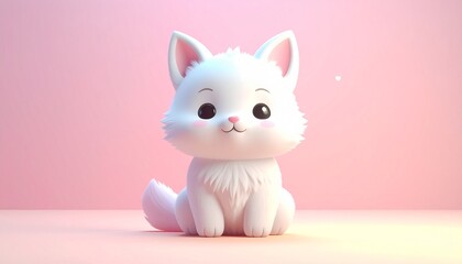 A cute cartoon fox on a pink background. The adorable fox has white fur, big eyes, and a charming smile. This image radiates joy and innocence