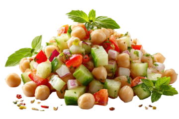 Chickpea salad with diced veggies and herb garnish