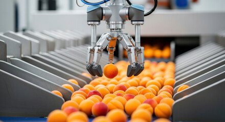 Advanced robotics and automation technology transforming food industry. robot arm works on manufacturing line in factory performing precise food processing and sorting