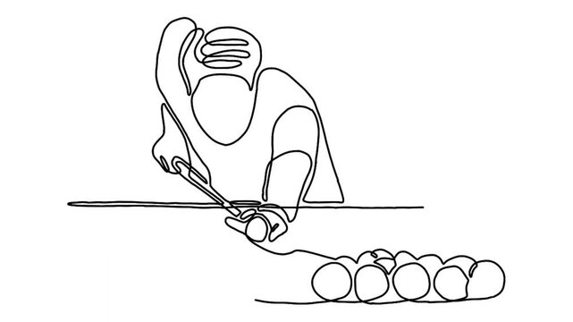 Continuous line animation of playing pool billiards