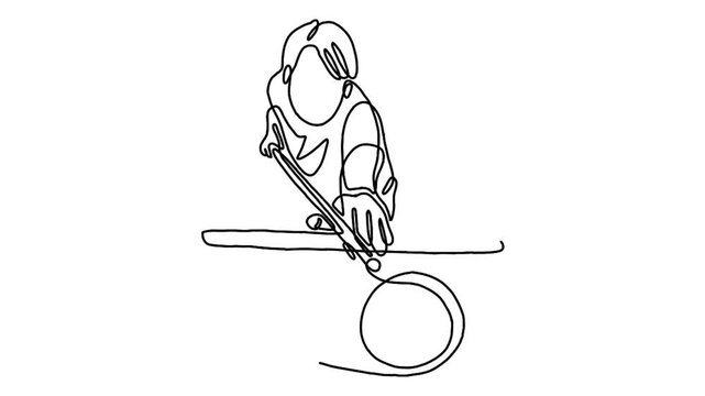 Continuous line animation of playing pool billiards