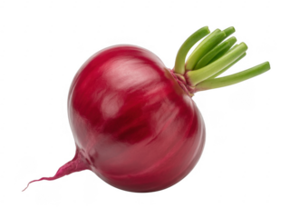 Red radish with green leaves isolated on a transparent background