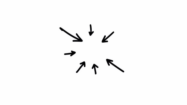 black arrow pointing in the middle animation Hand drawing 4k transparent background