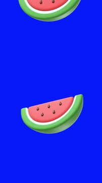 Watermelon 3d icon on transparent blue background.
