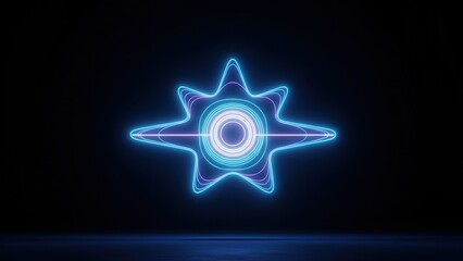 Dynamic glowing abstract neon star shape radiating vibrant energy in digital dark space futuristic